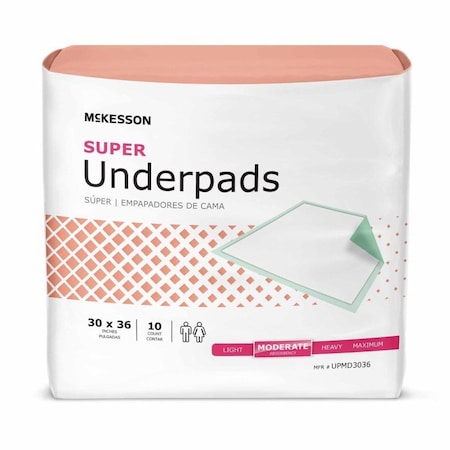 Mckesson Disposable Underpad 30 X 36 Inch Fluff / Polymer Moderate Absorbency, 10/Bag, 10 Bags, 100PK UPMD3036